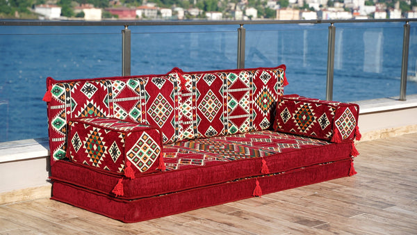 Maroon Timeless Kilim: Single Floor Sofa – Arabic Floor Cushion – Ethnic Floor Couch – Middle Eastern Floor Sofa