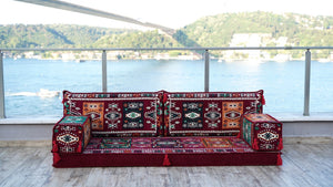 Maroon Milas Breeze: Single Floor Sofa – Handmade Arabic Diwan Cushions – Middle Eastern Boho Couch – Kilim Sofa Seating