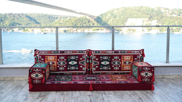 Maroon Milas Breeze – Kilim Boho Floor Sofa