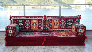 Maroon Milas Breeze: Single Floor Sofa – Handmade Arabic Diwan Cushions – Middle Eastern Boho Couch – Kilim Sofa Seating