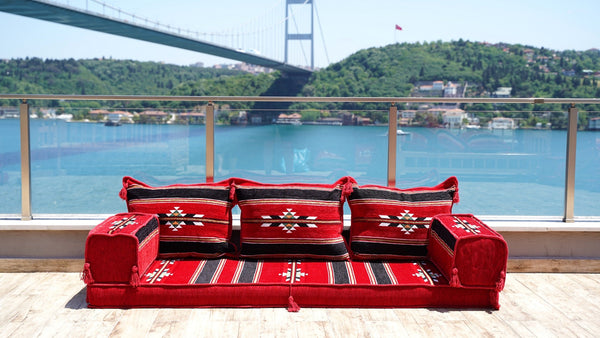 Red Damascus Stripe – Damascene Oriental Floor Sofa
