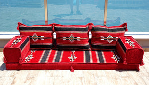 Red Damascus Stripe: Single Floor Sofa – Handmade Damascene Diwan Couch – Oriental Boho Seating – Bohemian Modular Sofa