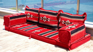 Red Damascus Stripe: Single Floor Sofa – Handmade Damascene Diwan Couch – Oriental Boho Seating – Bohemian Modular Sofa