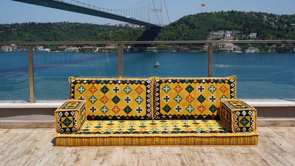 Yellow Qatar Oasis – Arabic Majlis Floor Sofa