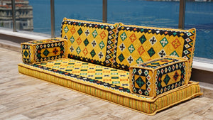 Yellow Qatar Oasis: Single Floor Sofa – Arabic Majlis – Floor Cushion Couch – Turkish Floor Sofa – Reading Nook Floor Seating