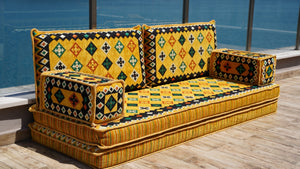Yellow Qatar Oasis: Single Floor Sofa – Arabic Majlis – Floor Cushion Couch – Turkish Floor Sofa – Reading Nook Floor Seating