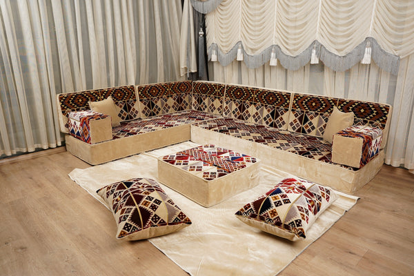 Arabic Boho Floor Sofa Set – Traditional Diwan Seating