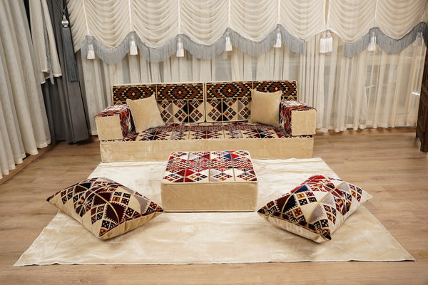 Beige Baghdad Mandala – Bohemian Arabic Floor Sofa
