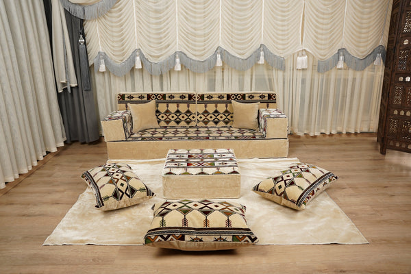 Beige Baghdad Sprinkles – Arabic Boho Floor Sofa