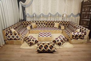 Beige Baghdad Tulip: Single Floor Sofa – Arabic Majlis – Turkish Floor Pouf – Window Seat Cushion – Oriental Floor Seating