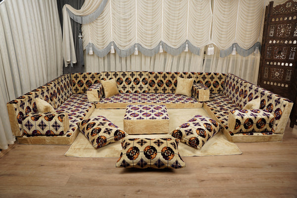 Beige Baghdad Tulip: Single Floor Sofa – Arabic Majlis – Turkish Floor Pouf – Window Seat Cushion – Oriental Floor Seating