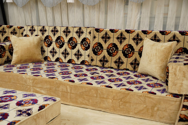 Beige Baghdad Tulip: Single Floor Sofa – Arabic Majlis – Turkish Floor Pouf – Window Seat Cushion – Oriental Floor Seating