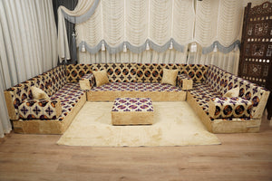 Beige Baghdad Tulip: Single Floor Sofa – Arabic Majlis – Turkish Floor Pouf – Window Seat Cushion – Oriental Floor Seating