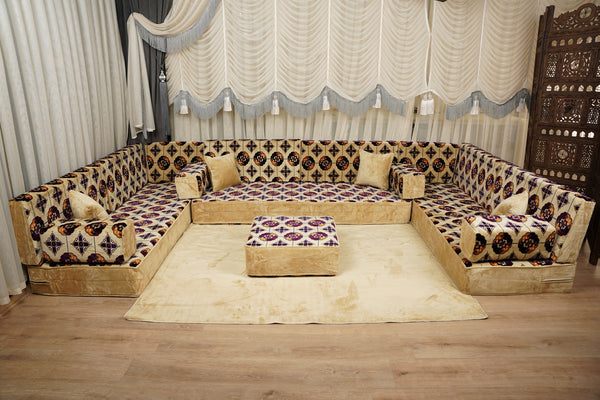 Beige Baghdad Tulip: Single Floor Sofa – Arabic Majlis – Turkish Floor Pouf – Window Seat Cushion – Oriental Floor Seating