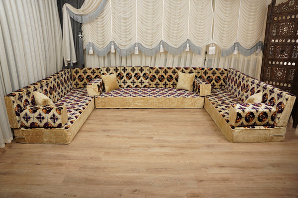 Beige Baghdad Tulip: Single Floor Sofa – Arabic Majlis – Turkish Floor Pouf – Window Seat Cushion – Oriental Floor Seating