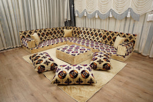 Beige Baghdad Tulip: Single Floor Sofa – Arabic Majlis – Turkish Floor Pouf – Window Seat Cushion – Oriental Floor Seating
