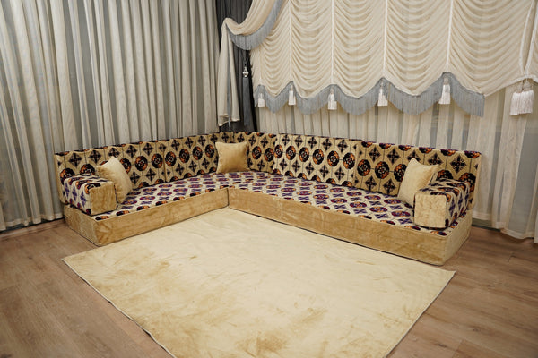 Beige Baghdad Tulip: Single Floor Sofa – Arabic Majlis – Turkish Floor Pouf – Window Seat Cushion – Oriental Floor Seating
