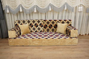 Beige Baghdad Tulip: Single Floor Sofa – Arabic Majlis – Turkish Floor Pouf – Window Seat Cushion – Oriental Floor Seating