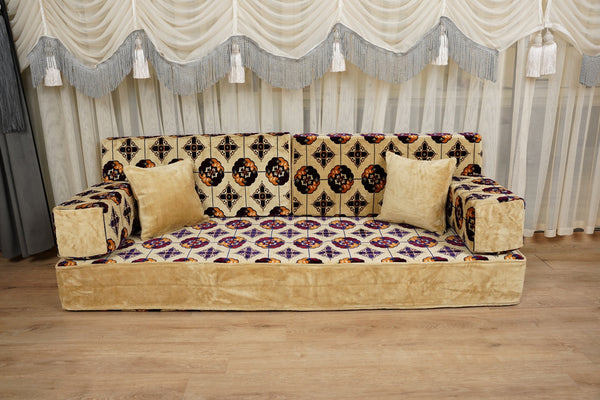 Beige Baghdad Tulip: Single Floor Sofa – Arabic Majlis – Turkish Floor Pouf – Window Seat Cushion – Oriental Floor Seating