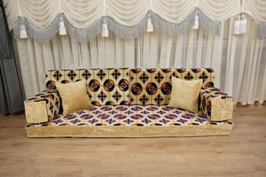 Beige Baghdad Tulip: Single Floor Sofa – Arabic Majlis – Turkish Floor Pouf – Window Seat Cushion – Oriental Floor Seating