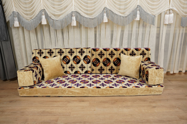 Beige Baghdad Tulip: Single Floor Sofa – Arabic Majlis – Turkish Floor Pouf – Window Seat Cushion – Oriental Floor Seating