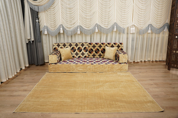 Beige Baghdad Tulip: Single Floor Sofa – Arabic Majlis – Turkish Floor Pouf – Window Seat Cushion – Oriental Floor Seating