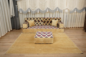 Beige Baghdad Tulip: Single Floor Sofa – Arabic Majlis – Turkish Floor Pouf – Window Seat Cushion – Oriental Floor Seating