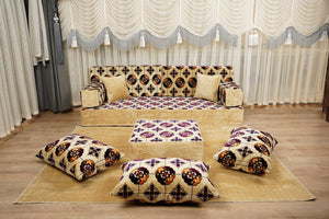 Beige Baghdad Tulip: Single Floor Sofa – Arabic Majlis – Turkish Floor Pouf – Window Seat Cushion – Oriental Floor Seating