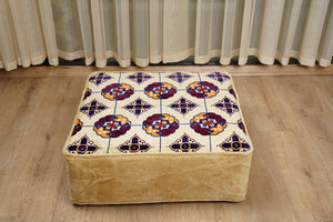 Beige Baghdad Tulip: Single Floor Sofa – Arabic Majlis – Turkish Floor Pouf – Window Seat Cushion – Oriental Floor Seating