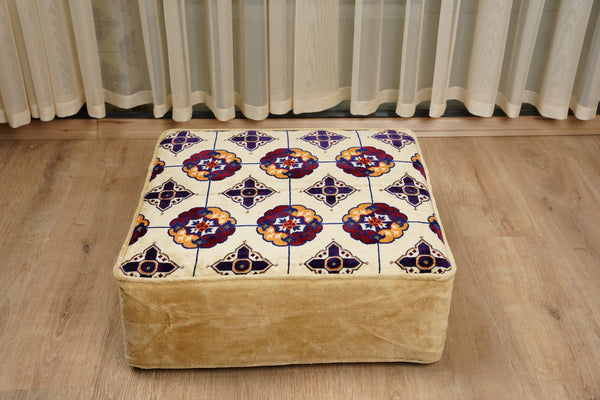 Beige Baghdad Tulip: Single Floor Sofa – Arabic Majlis – Turkish Floor Pouf – Window Seat Cushion – Oriental Floor Seating