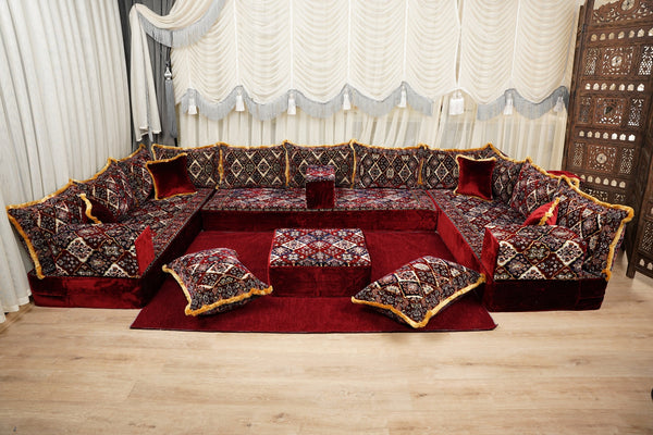 Velvet Boho Majlis Diwan Sofa Set – Sectional Floor