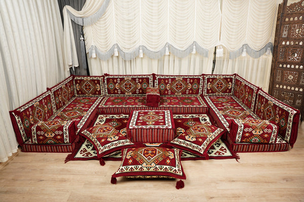 Arabic U-Shape Majlis Sofa – Moroccan Boho Floor Set
