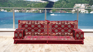 Maroon Afghan Heritage: Single Floor Sofa – Handmade Arabic Diwan Cushions – Ethnic Modular Couch – Boho Seating