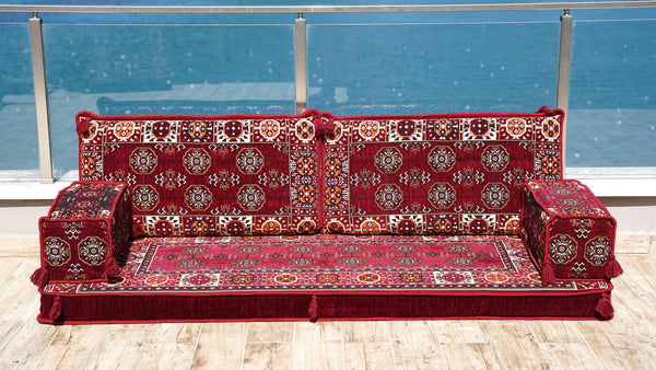 Maroon Afghan Heritage: Single Floor Sofa – Handmade Arabic Diwan Cushions – Ethnic Modular Couch – Boho Seating