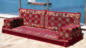 Maroon Afghan Heritage: Single Floor Sofa – Handmade Arabic Diwan Cushions – Ethnic Modular Couch – Boho Seating