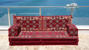 Maroon Afghan Heritage: Single Floor Sofa – Handmade Arabic Diwan Cushions – Ethnic Modular Couch – Boho Seating
