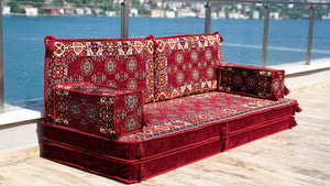 Maroon Afghan Heritage: Single Floor Sofa – Handmade Arabic Diwan Cushions – Ethnic Modular Couch – Boho Seating