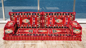 Red Bukhara Loom: Single Floor Sofa – Arabic Floor Sofa – Oriental Floor Seating – Bohemian Floor Cushion