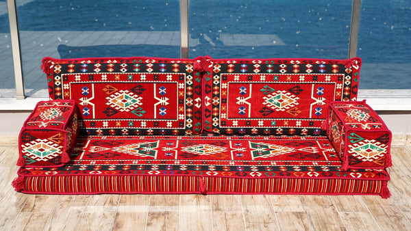 Red Bukhara Loom: Single Floor Sofa – Arabic Floor Sofa – Oriental Floor Seating – Bohemian Floor Cushion