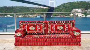 Red Bukhara Loom: Single Floor Sofa – Arabic Floor Sofa – Oriental Floor Seating – Bohemian Floor Cushion