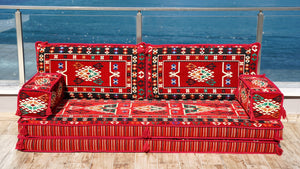 Red Bukhara Loom: Single Floor Sofa – Arabic Floor Sofa – Oriental Floor Seating – Bohemian Floor Cushion