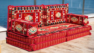 Red Bukhara Loom: Single Floor Sofa – Arabic Floor Sofa – Oriental Floor Seating – Bohemian Floor Cushion
