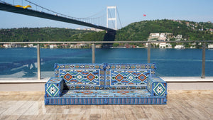Blue Anatolian Hearth: Single Floor Sofa – Arabic Diwan Sofa – Handmade Floor Sofa – Custom Size Floor Cushions