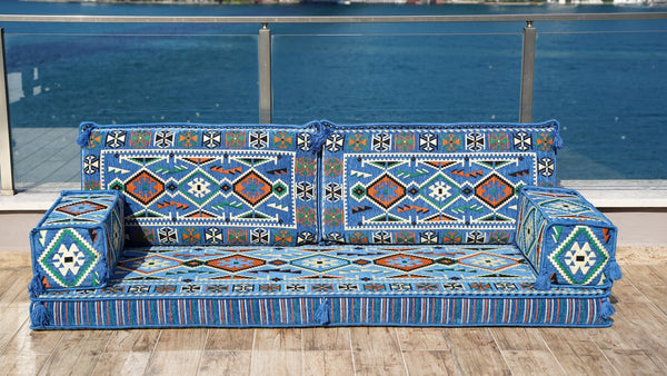 Blue Anatolian Hearth: Single Floor Sofa – Arabic Diwan Sofa – Handmade Floor Sofa – Custom Size Floor Cushions