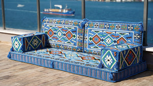 Blue Anatolian Hearth: Single Floor Sofa – Arabic Diwan Sofa – Handmade Floor Sofa – Custom Size Floor Cushions