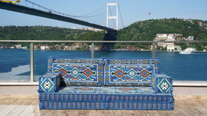 Blue Anatolian Hearth: Single Floor Sofa – Arabic Diwan Sofa – Handmade Floor Sofa – Custom Size Floor Cushions