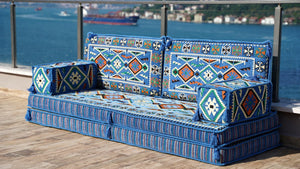 Blue Anatolian Hearth: Single Floor Sofa – Arabic Diwan Sofa – Handmade Floor Sofa – Custom Size Floor Cushions