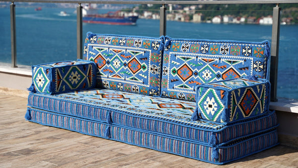 Blue Anatolian Hearth: Single Floor Sofa – Arabic Diwan Sofa – Handmade Floor Sofa – Custom Size Floor Cushions