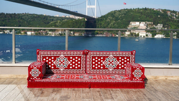Red Atlantis Echoes: Single Floor Sofa – Arabic Floor Sofa – Oriental Floor Seating – Reading Nook Floor Seating