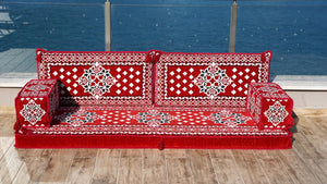Red Atlantis Echoes: Single Floor Sofa – Arabic Floor Sofa – Oriental Floor Seating – Reading Nook Floor Seating
